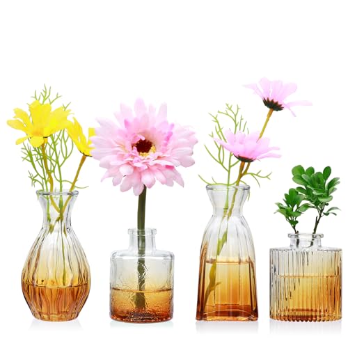 Glass Bud Vases Set of 4, Small Brown Flower Vases for Wedding Centerpieces - color: Brown