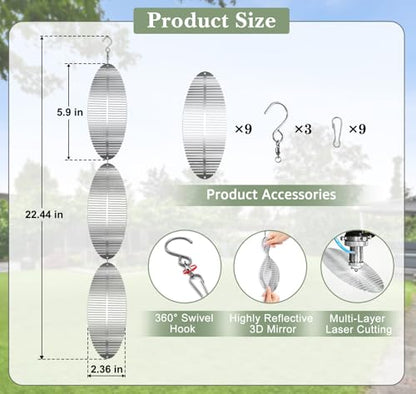 CHONOVO 9 Discs 3 Pcs Bird Deterrents for Outside, Bird Repellent Device - size: 9 Discs 3 Pcs