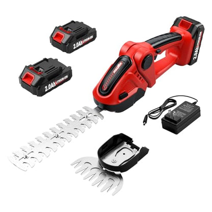 FULLYEA Cordless Hedge Trimmer, 2-in-1 Grass Shear with 2 * 2.0Ah Batteries