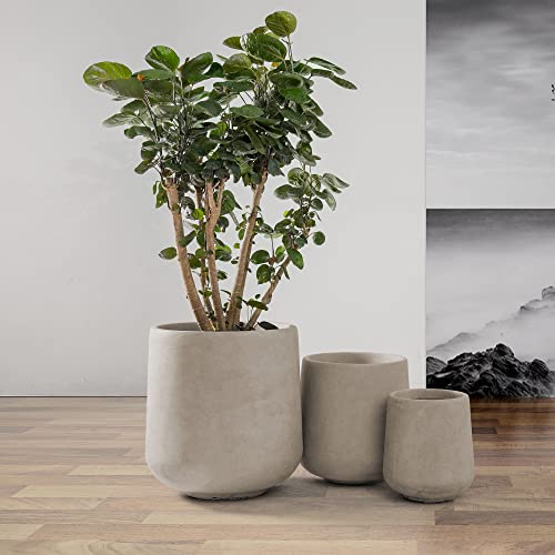 Kante Set of 3 Weathered Concrete Curved Planters 16.5" 13" 9.4" Dia - color: Weathered Concrete, size: Set of 3: 15.3" + 11.6" + 8.2" D