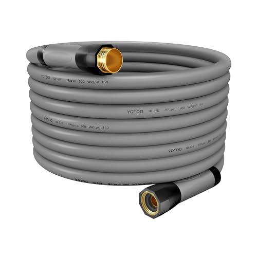 YOTOO Heavy Duty Hybrid Garden Water Hose 5/8-Inch by 75-Feet 150 PSI Kink Resistant, Flexible with Swivel Grip Handle and 3/4" GHT Solid Brass Fittings, Gray - color: Gray, size: 75 FT