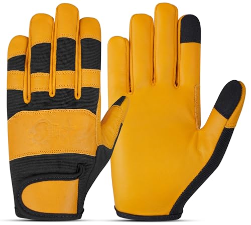 HADIZ Leather Gardening & Working Gloves Men & Women Rose Pruning Breathable Thorn Proof & Garden Tweezer Set - size: Large
