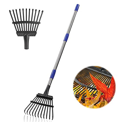 Garden Leaf Rake, 8.5" Head, 36-74 " Adjustable Handle, Sturdy Steel Tines - color: silver, size: 11tine