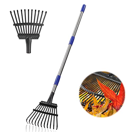 Garden Leaf Rake, 8.5" Head, 36-74 " Adjustable Handle, Sturdy Steel Tines - color: silver, size: 11tine