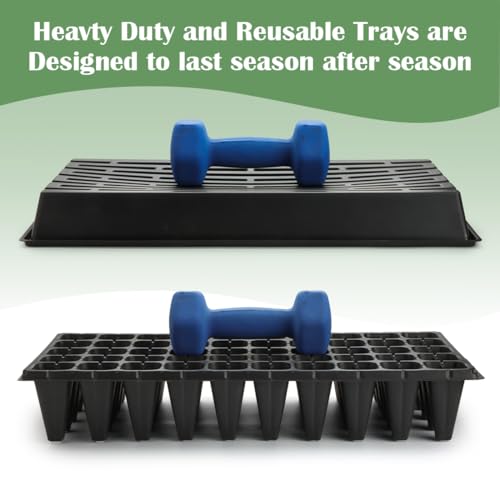 RooTrimmer 10 Pack 1020 Trays and 10 Pack 3.5" Deep 50 Cell Seed Starter Trays, 20" x 10" - Durable Plastic Nursery Flats for Microgreens, Seedling,Seed Germination & Plant Propagation (10 Set) - size: 50 Cells