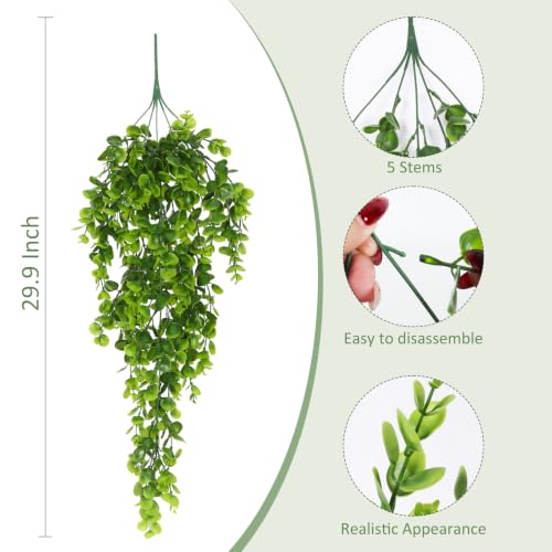 RECUTMS 4 Pcs Artificial Hanging Eucalyptus Greenery Plants 29.9 Inches - color: Green