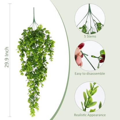 RECUTMS 4 Pcs Artificial Hanging Eucalyptus Greenery Plants 29.9 Inches - color: Green