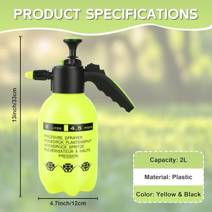 2 Pcs 1/2 Gallon Plastic Handheld Pump Sprayer – Garden Pressure Sprayer Bottle with Adjustable Nozzle for Plants, Cleaning, Household Tasks – Yellow - color: Yellow