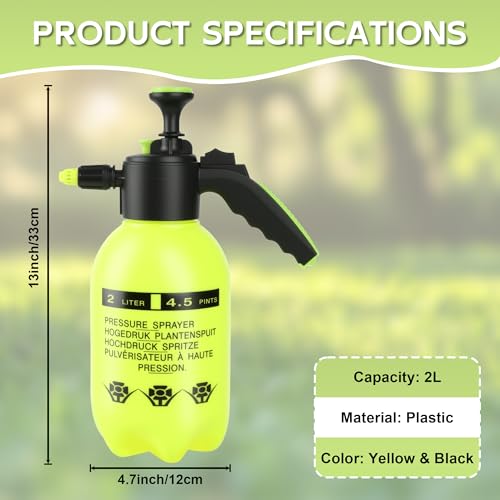 2 Pcs 1/2 Gallon Plastic Handheld Pump Sprayer – Garden Pressure Sprayer Bottle with Adjustable Nozzle for Plants, Cleaning, Household Tasks – Yellow - color: Yellow