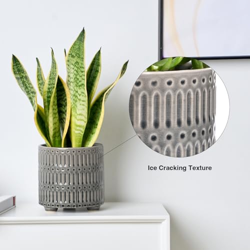 STHIE 5 Inch Ceramic Planters for Indoor Plants, Gray Snake Plant Pots - color: Reactive Glaze Grey