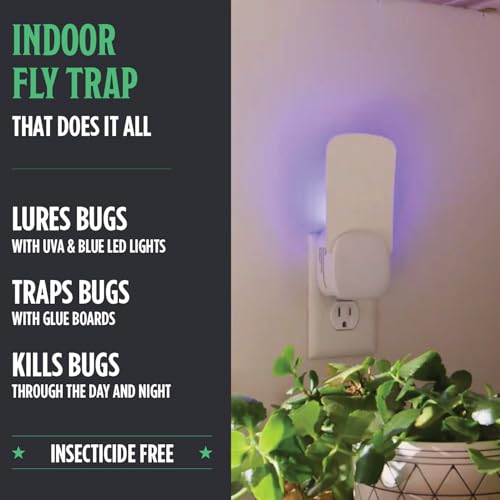 Grandpa Gus’s Indoor Fly Trap Plug-In 2 Pack - UV Light Insect Catcher for Flies, Gnats, Fruit Flies, Mosquitoes, Moths - No Insecticides, Sticky Glue Trap for Kitchen, Garage, w/ 4 Refill Glue Boards