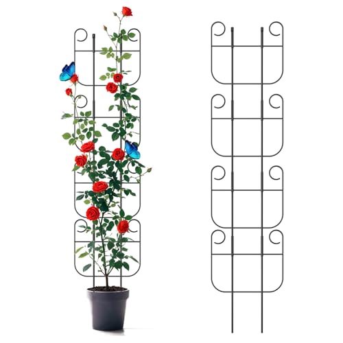 4 Pack Trellis for Climbing Plants Indoor, Expandable Small Metal Trellis for Potted Plants, Flowers Vine Ivy, Sturdy Houseplant Pothos Plant Climber Support - size: 4 Pack-15in(H)x10in(L)