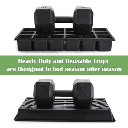 RooTrimmer 3 Inch Square Pots 2.9" Deep 18 Cell Seedling Trays with Water Collection Nursery 1020 Trays No Holes for Seeds Starting and Transplanting (20"x10",10 Sets) - size: 18 Cells