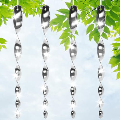 ASelected 30 Pack Reflective Wind Spinners, Silver Shimmering Hanging Rods, 11.4 Inch Mirror Finish Spiral Ornaments for Keeping Your Patio, Orchard, Barn, and Yard Free from Bird Intrusions
