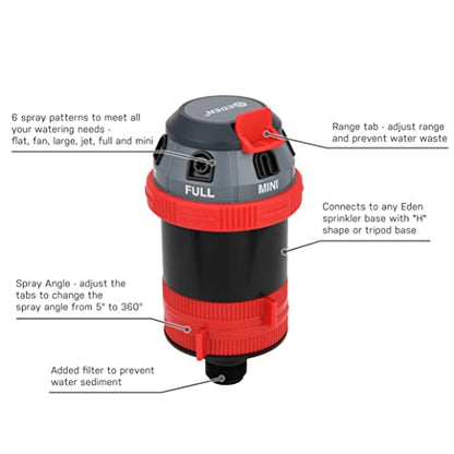 Eden 16039 Adjustable 6-Pattern Mobile Rotary Gear Drive Lawn & Garden Sprinkler Head
