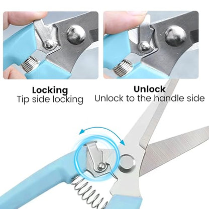 Blue Straight Blade Stainless Steel Pruners - Rustproof Branch Cutter with Comfortable Non-Slip Grip - color: Blue, size: Straight mouth