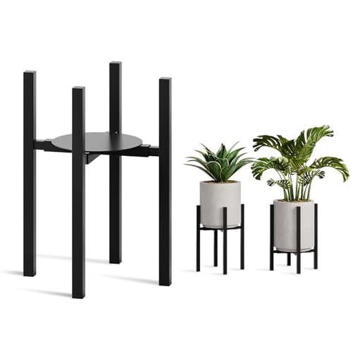 Adjustable Plant Stand Indoor, 2 Heights Black with Round Plate - color: black-a