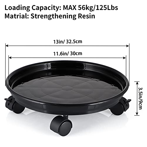 Skelang 13" Plant Caddy, Movable Plant Stand Pot Saucer, Plant Pallet Tray Trolley with Casters, Plant Dolly for Garden Planter, Deck Potted Plant, Each Load Capacity 125 Lbs, Pack of 2 (Black) - color: Black