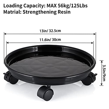 Skelang 13" Plant Caddy, Movable Plant Stand Pot Saucer, Plant Pallet Tray Trolley with Casters, Plant Dolly for Garden Planter, Deck Potted Plant, Each Load Capacity 125 Lbs, Pack of 2 (Black) - color: Black