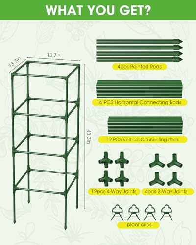 3 Pack Tomato Cages,Square Tomato Plant Stakes Support Cages Trellis for Garden Climbing Vegetables Flowers Fruits,Extra Bold - color: green