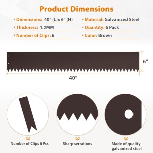 20ft. 40" L × 6" H Metal Landscape Edging, 6 Pack Garden Border - color: Brown, size: 6 Inch