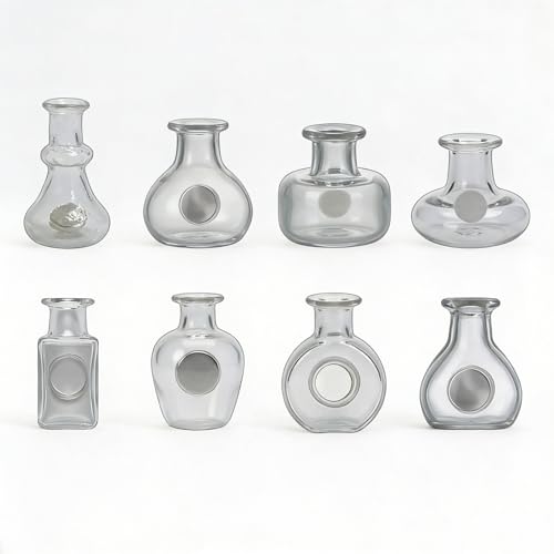 Mini Hydroponic Vase Fridge Magnets Set - Clear Glass Propagation Station for Real Flowers - Cute Kitchen & Locker Decor. (Gray) - color: Grey