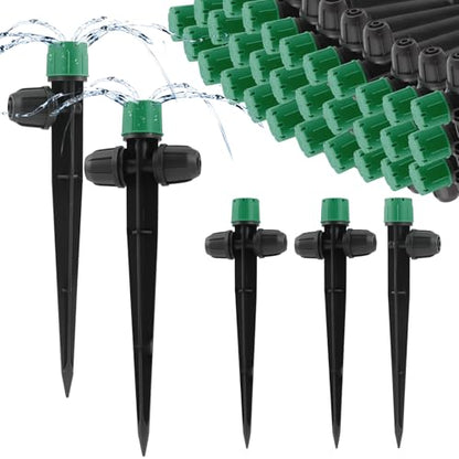 35PCS Double-Head Drip Irrigation Emitters Drippers for 1/4" Tubing (Green) - color: Green Double-head Locked Dripper