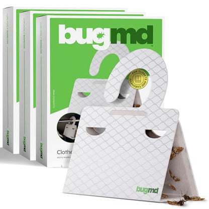 BugMD Clothes & Pantry Moth Traps with Sticky Glue - color: White, size: 3 Pack - 18 Traps