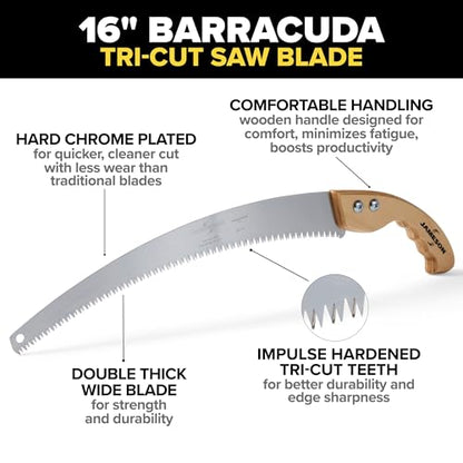 Jameson HS-16TE-WH Barracuda™ Tri-Cut Hand Saw Kit, 16-Inch Blade with Wooden Handle, Efficient and Clean Cutting