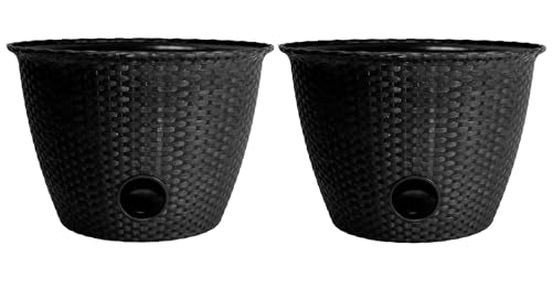 The HC Companies 18 inch Woven Garden Hose Holder, Lightweight UV-Resistant Plastic Water Hose Holder with 100-Foot Capacity, 2-Pack Water Hose Pots for Garden, Patio & Home Organization, Black - color: Black, style: Pack of 2