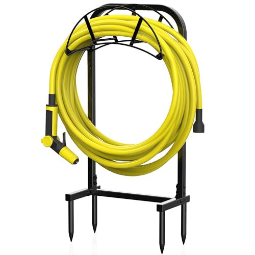 Suchek Garden Hose Holder, Upgraded 4 Spikes Water Hose Holder, Heavy Duty Hose Stand Holds 150ft Hose, Freestanding Hose Hanger, Hose Storage Organizer for Outside Yard Lawn (Black) - style: 4 Spikes-Black