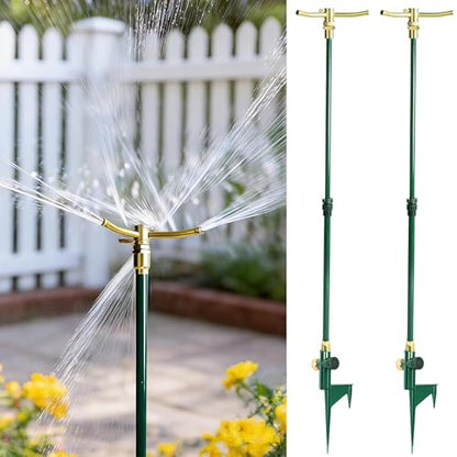 LIULO TOOL 2 Pack 3-Arm Garden Sprinkler, High-Rise Lawn Sprinkler with Adjustable Telescoping Rod and Spike Base, 360 Degree Rotation Irrigation Tool for Large Area Yard Lawn Garden
