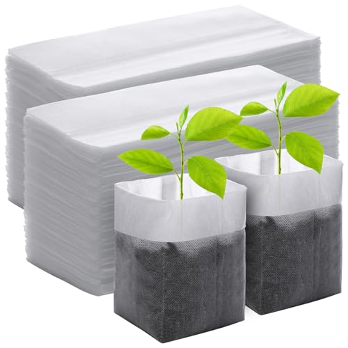 GREANER 200 PCS Nursery Grow Bags, 7.8x8.6 inch Fabric Seedling Plant Grow Bags, Vegetables Fabric Plant Pots for Gardening Seed Starts - White - size: 7.8"x8.6"/200pcs