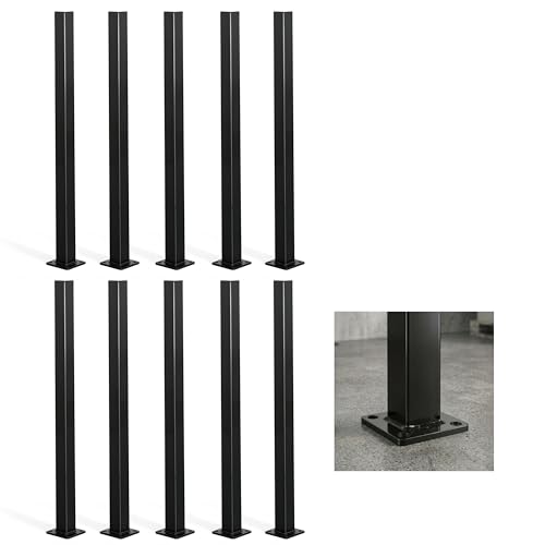 Fencer Wire 3 FT Metal Fence Post with Flange, Heavy Duty 16 Gauge Outdoor Patio Steel Fencing Border Post with Base Plate and Cap, Anti-Rust 2” Diameter Decorative Garden Flange Post, Pack of 10 - color: Pack of 10, size: 3 FT