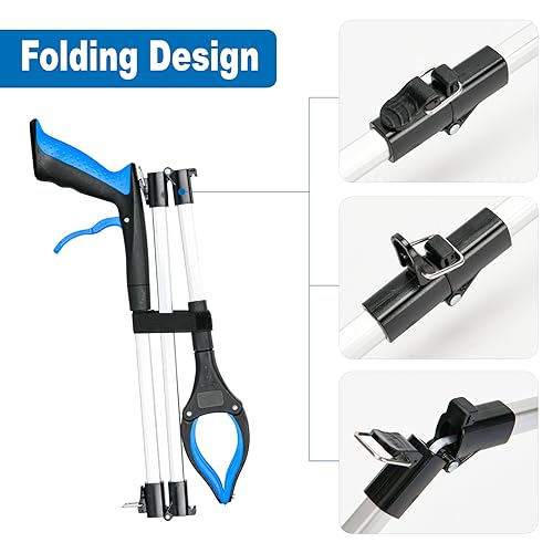 43 inch Extra Long Grabber Reacher Tool,Foldable Reacher Grabber Pickup Tool with Strong Grip Magnetic,360°Rotating Anti-Slip Jaw,Grabbers for Seniors for Outdoor & Indoor (Blue)