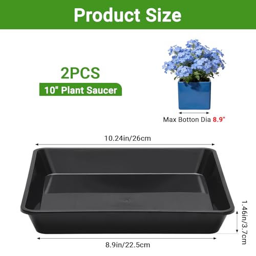 GREANER 10 Inch Plastic Plant Saucer-Fits 8-9 Inch Pot Bottom, 2 Packs Black Drip Trays for Potted Plants, Thick Sturdy Saucer Drip Trays for Indoor Outdoor Garden - color: Black, size: 10 Inch