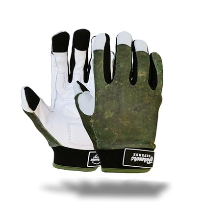 FARMER'S DEFENSE Leather Gloves | Thorn Proof & Puncture Resistant | Durable Grip, Breathable | Gardening, Landscaping, DIY (Green Brush Camo, Small) - color: Green Brush Camo, size: Small