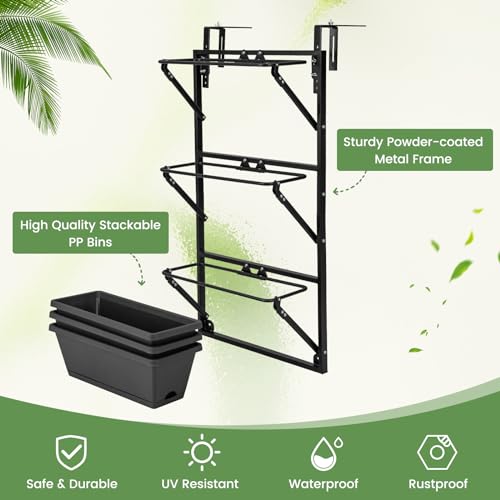 HAPPYGRILL 3-Tier Vertical Hanging Planter, Garden Wall Planter Box