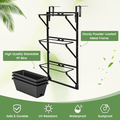 HAPPYGRILL 3-Tier Vertical Hanging Planter, Garden Wall Planter Box