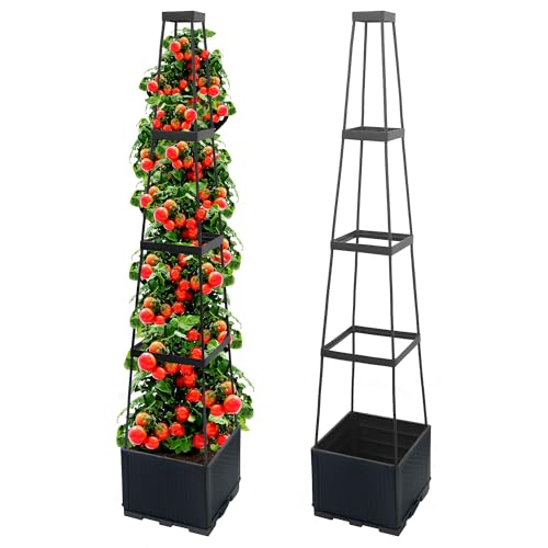 2 Packs Raised Garden Bed Tomato Planter Box with Trellis,56.8" Self-Watering Tomato Cage with Trapezoidal Trellis for Climbing Plants Flowers Vegetables Vine in Patio Garden Indoor Outdoor - size: 4 Tiers-56.8"