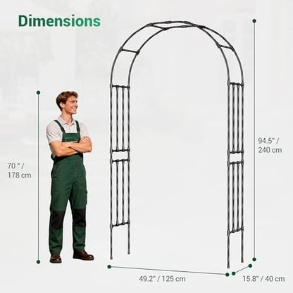 Miory Garden Arch Trellis for Climbing Plants, 1.3x7.9ft Steel with UV-Resistant PE Coating Arbor Outdoor, Vertical Support for Vines Flowers Vegetable, Wedding Archway (Black) - size: 1.3x7.9 ft