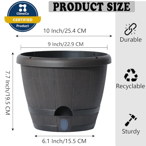 Sun-E 10 Inch Whiskey Barrel Self Watering Planters, Wood Look, 3-Pack - color: Deep Wooden Grain