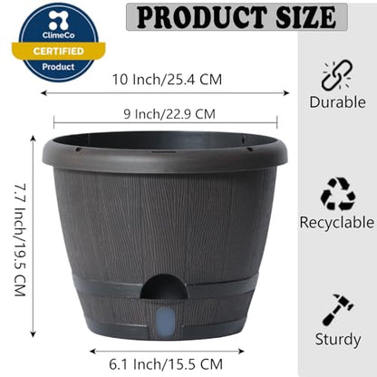 Sun-E 10 Inch Whiskey Barrel Self Watering Planters, Wood Look, 3-Pack - color: Deep Wooden Grain