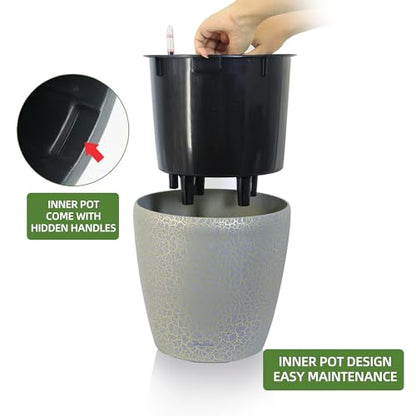 Dexceder 9x8 Self Watering Planter (Grey Gold Crackle) - color: Grey Gold, size: 9x8