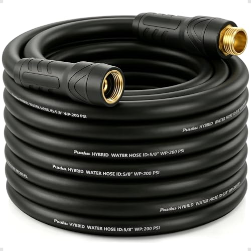 Garden Hose 50 ft x 5/8", NON-EXPANDABLE Heavy Duty Premium Flexible Hose - color: Black, size: 50ft