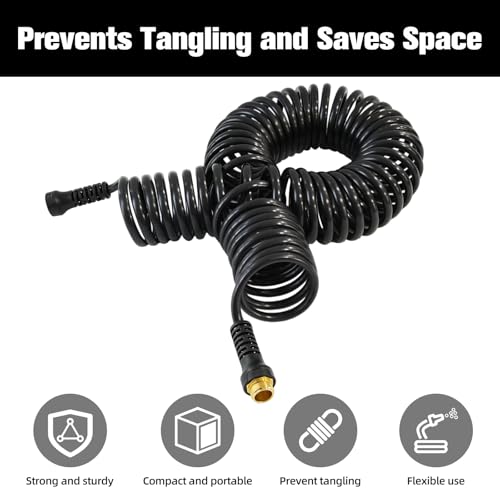 Coil Hose,3/8" EVA Coil Garden Hose 25 FT,Curly Water Hose Lightweight - color: dark black, size: 25FT