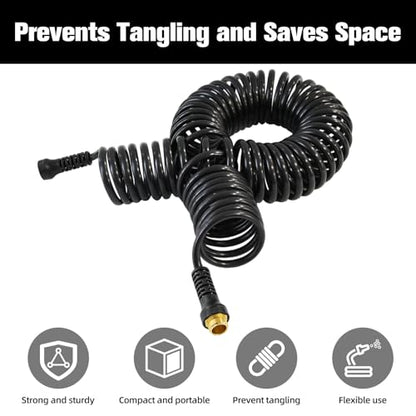 Coil Hose,3/8" EVA Coil Garden Hose 25 FT,Curly Water Hose Lightweight - color: dark black, size: 25FT