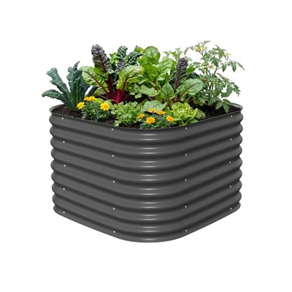 Vego garden 26" Extra Tall Raised Garden Bed Kits, 4 in 1 Modular Raised Planter Box for Vegetables Flowers Fruits Oval Metal Raised Garden-Modern Gray - color: Modern Gray, size: 4 in 1