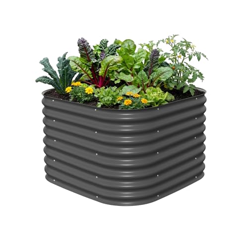Vego garden 26" Extra Tall Raised Garden Bed Kits, 4 in 1 Modular Raised Planter Box for Vegetables Flowers Fruits Oval Metal Raised Garden-Modern Gray - color: Modern Gray, size: 4 in 1