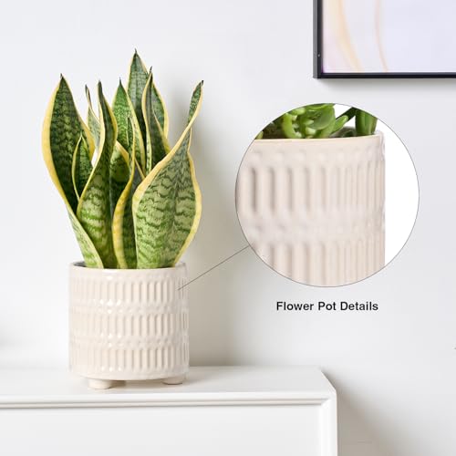 STHIE 5 Inch Ceramic Planters for Indoor Plants, White Snake Plant Pots - color: Reactive Glaze White